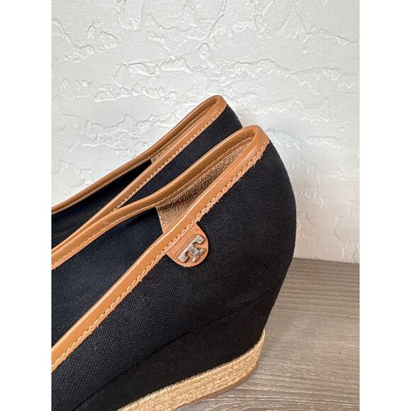 Tory Burch Majorca Espadrilles Women's 39.5/US 8.5 Black Canvas Wedge Heels 3.5" - Picture 2 of 8